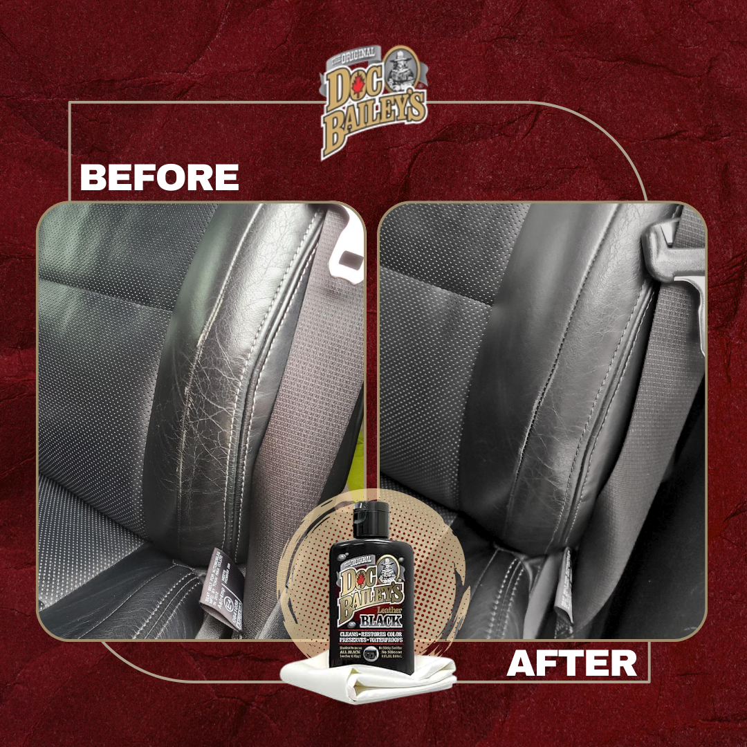 Black leather conditioner on car seat