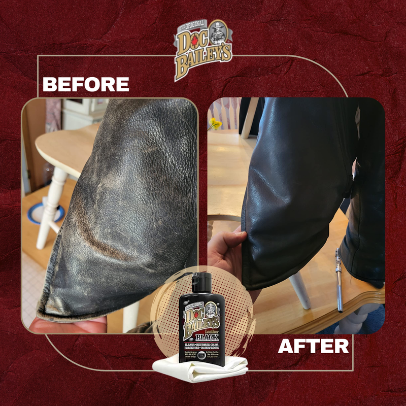 Black leather conditioner on jacket