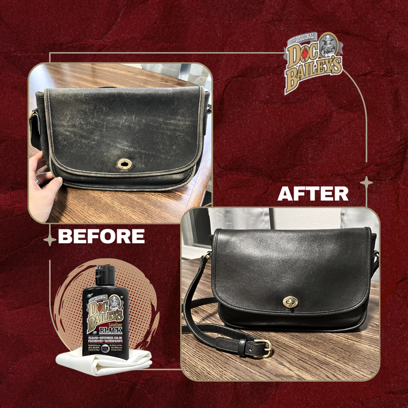 Black leather conditioner on purse