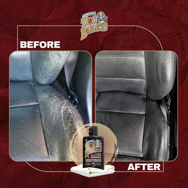 Black leather conditioner applied on car interior seat