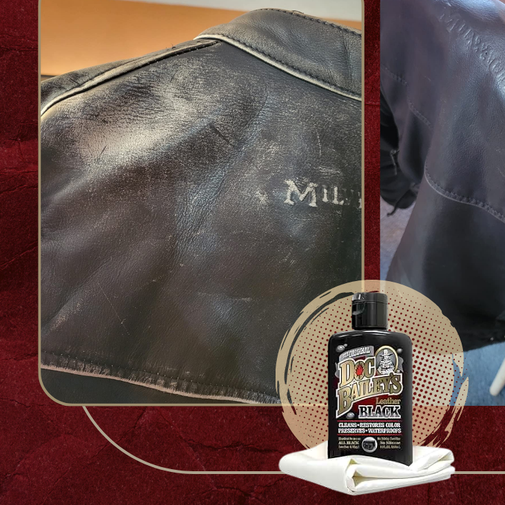 Black leather conditioner on jacket - view 2
