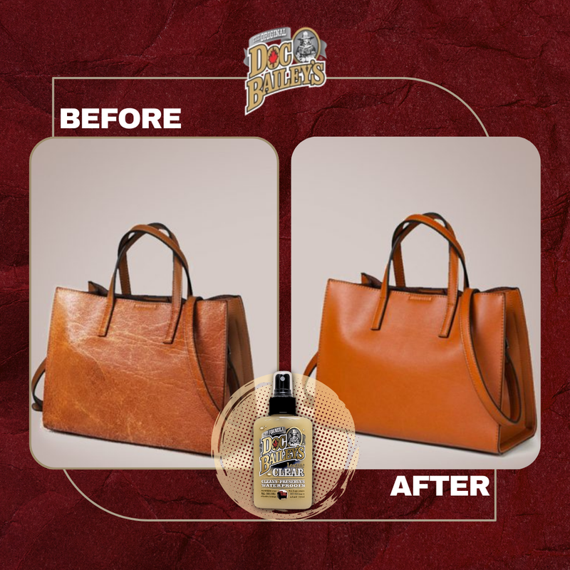 Clear leather conditioner applied on purse