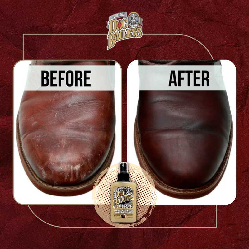 Clear leather conditioner applied on shoes