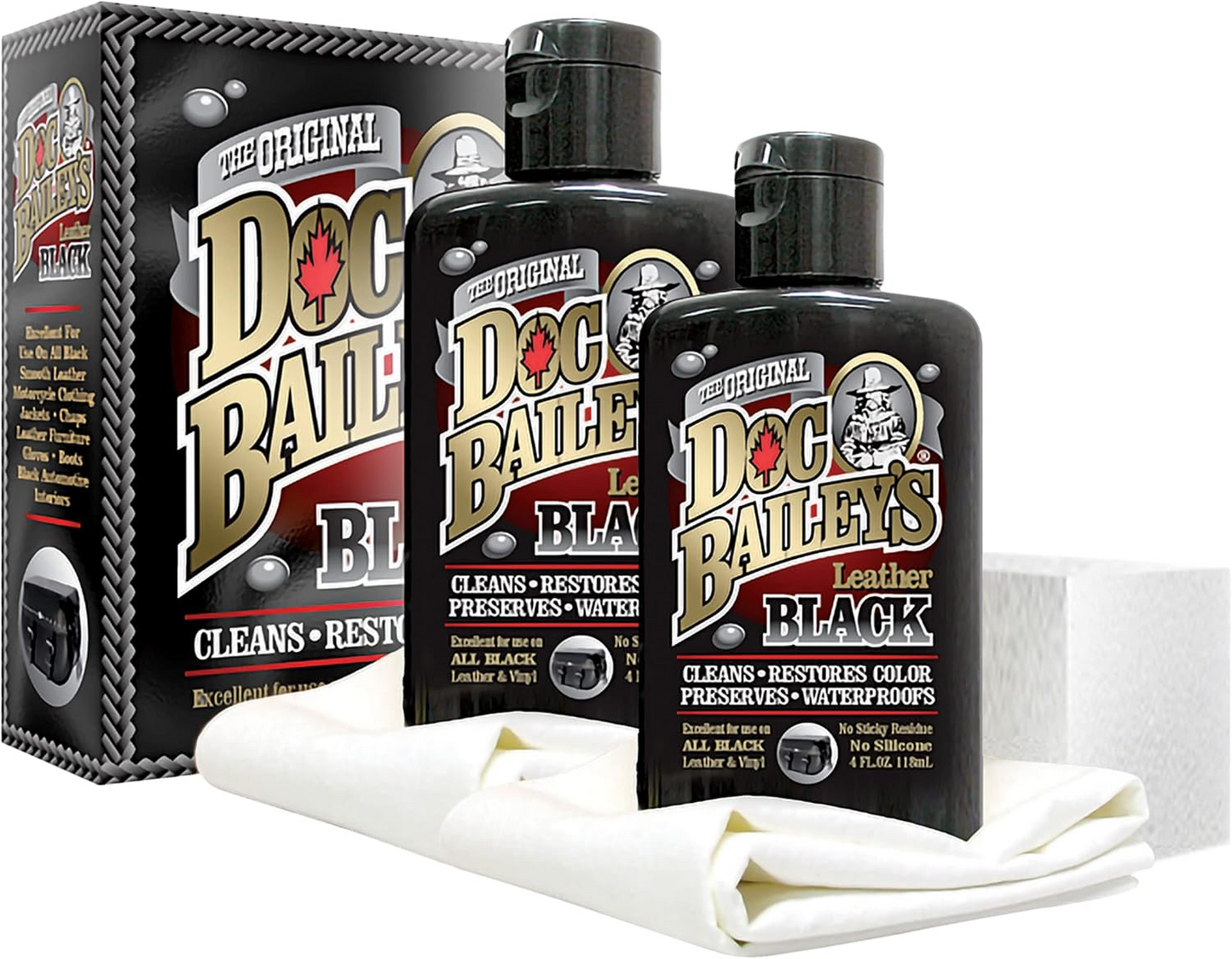 Doc Bailey's Leather Black, Super Concentrated All in one, Cleaner, Conditioner, Re-Dye and waterproof. (2 Bottle Bundle)