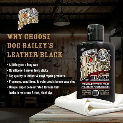 Doc Bailey's Leather Black, Super Concentrated All in one, Cleaner, Conditioner, Re-Dye and waterproof. (2 Bottle Bundle)